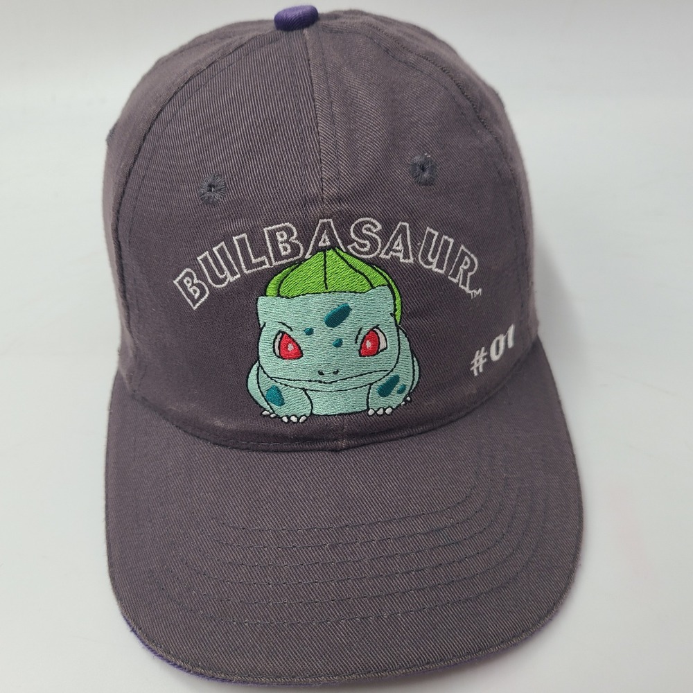 Vintage Pokemon Hat Strapback‎ (Fits Small) Gray Bulbasaur Nintendo Casual Logo